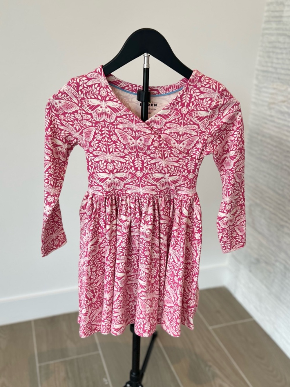 Mini Boden Pink Floral V-Neck Long Sleeve Dress